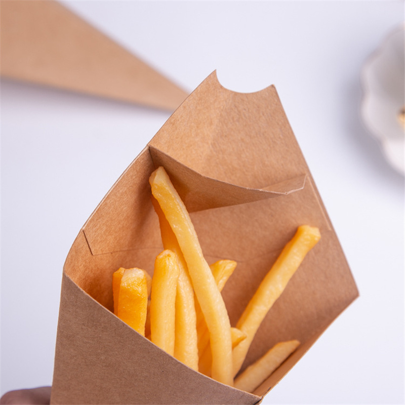 Take-out Paper Cone 50pcs French Fries Snacks Storage Bags Kraft Paper Bag  French Fries Holders 