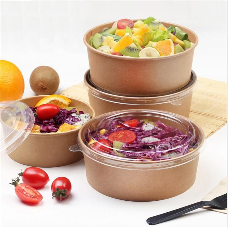 kraft paper bowl soup salad bowl with lid
