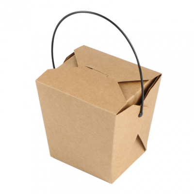 Chinese Lunch Food Natural Brown 100% Recyclable Kraft Paper Noodle Takeout Box with Handle