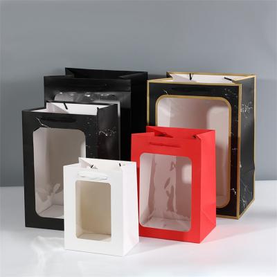 Creative Marble Paper and Kraft Paper Gift Bags with Clear Window