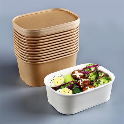 Disposable Natural Brown Rectangular Kraft Paper Containers with Lid for Lunch Meal Takeaway