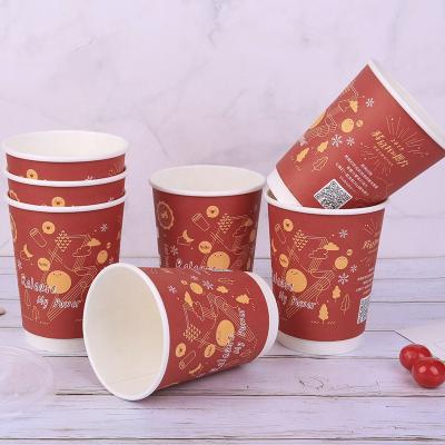 Custom Printed disposable double wall Paper Coffee Cups with Lid
